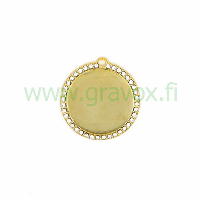Pet tag LuxLine aluminium circle gold with diamonds 25 mm 1 pcs