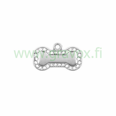 Pet tag LuxLine aluminium bone silver with diamonds 24x12 mm 1 pcs