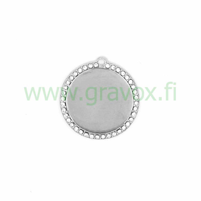 Pet tag LuxLine aluminium circle silver with diamonds 25 mm 1 pcs