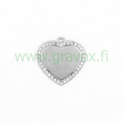 Pet tag LuxLine aluminium heart silver with diamonds 32x32 mm 1 pcs