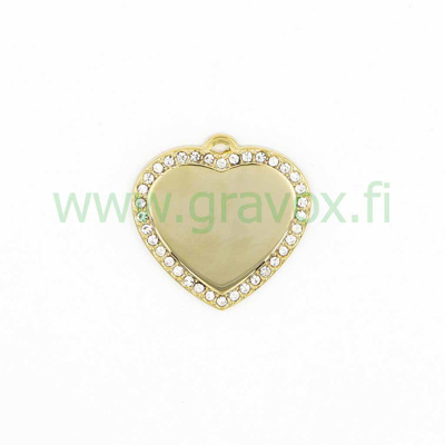 Pet tag LuxLine aluminium heart gold with diamonds 32x32 mm 1 pcs